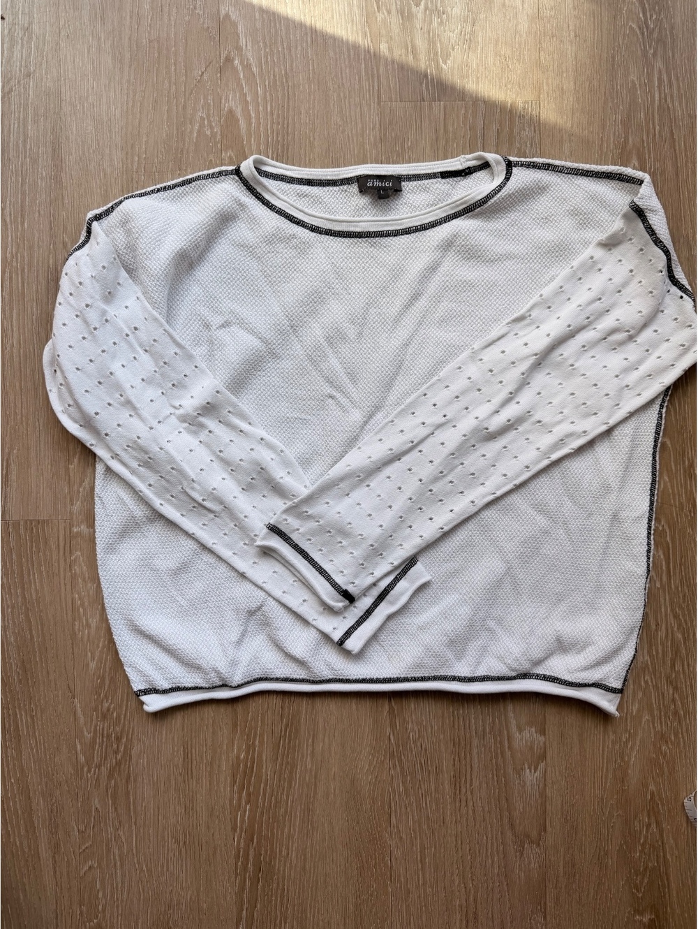 Pure Amici White Long Sleeve Knit Top with Black Trim
